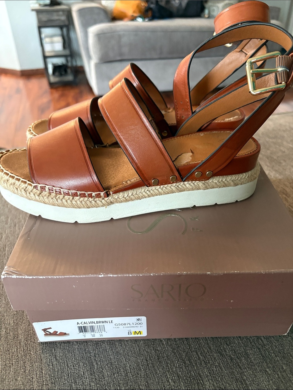 Franco Sarto Cognac Leather Espadrille Platform Sandals - Picture 7 of 14